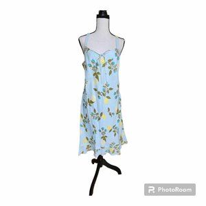 Ann Taylor Loft Light Blue with Floral/Lemon Design Dress 100% Linen Size 10